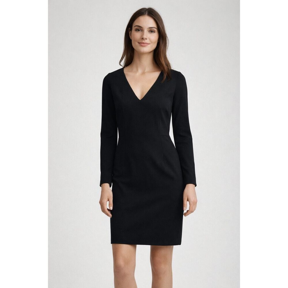 Banana Republic Black Sheath Dress Long Sleeve V-Neck Size 8